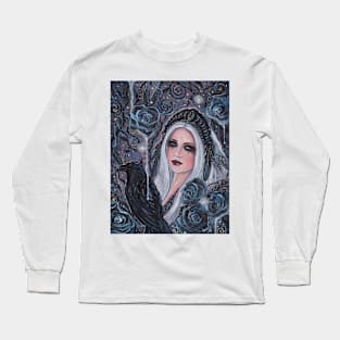 Morrigan goddess with Raven by Renee Lavoie Long Sleeve T-Shirt